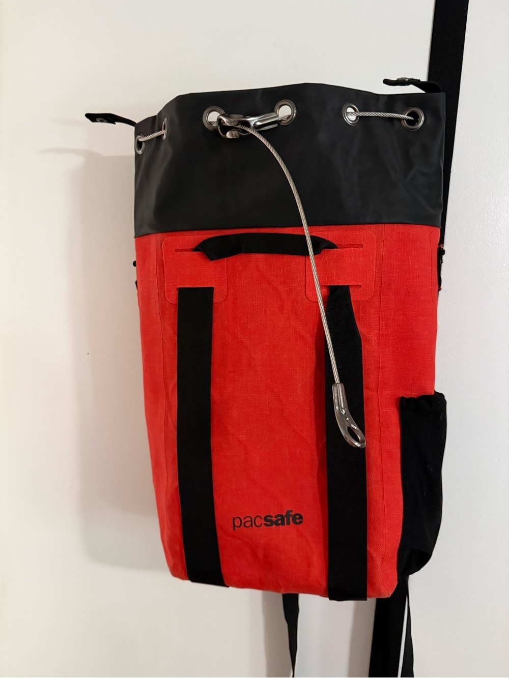 Pacsafe Red and Black Anti-Theft Roll-Top Backpack